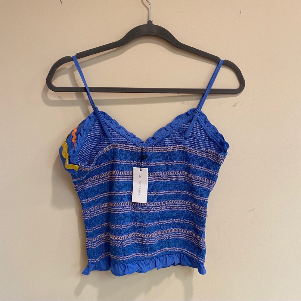 Blue/Colorful Pattern Ruffle Tank Top NWT - Picture 2 of 4